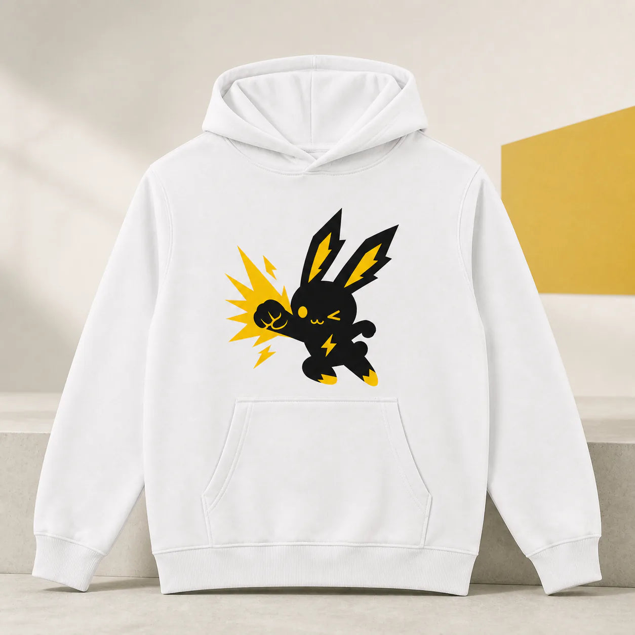 Custom hoodie with a colorful rabbit design