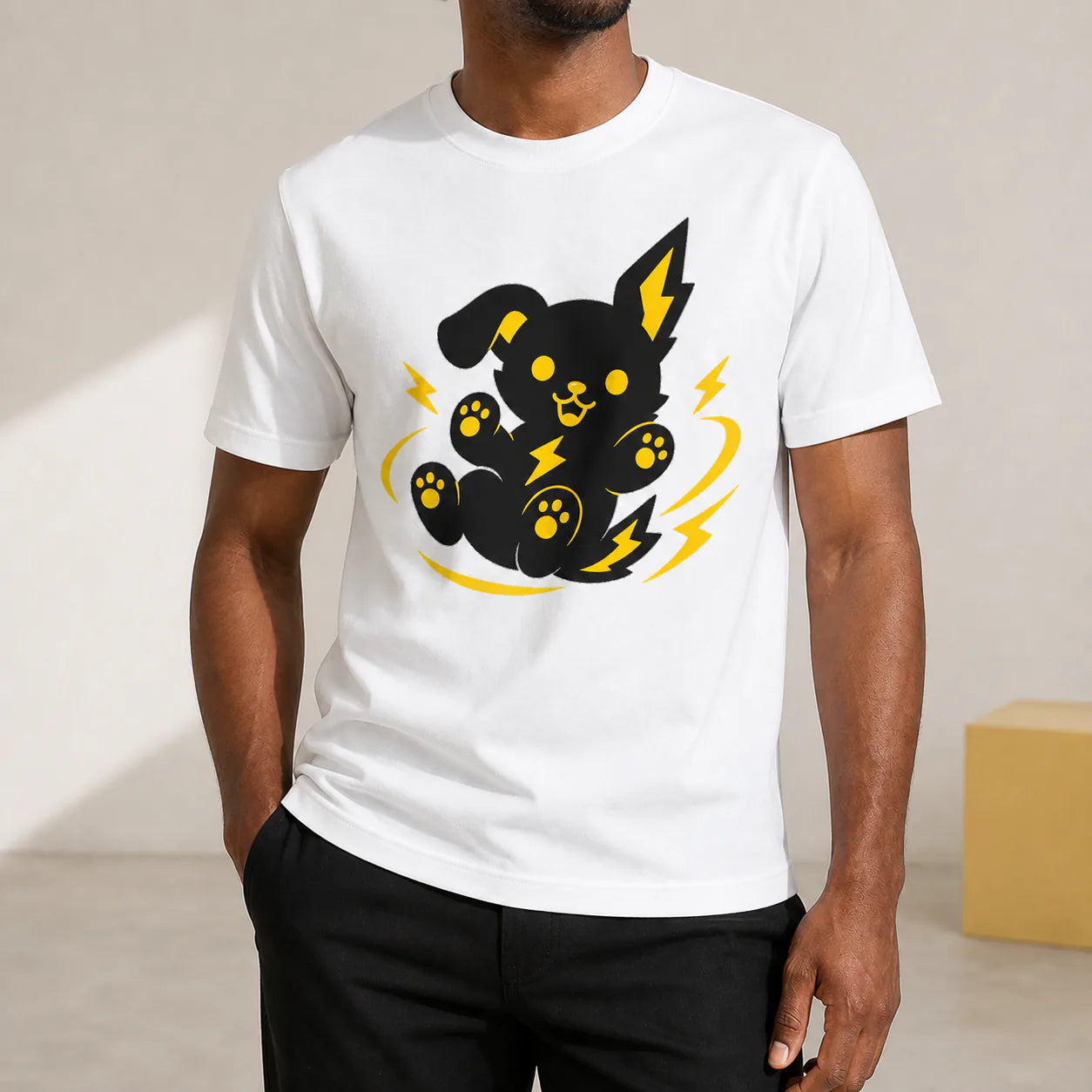 Man wearing a custom white T-shirt