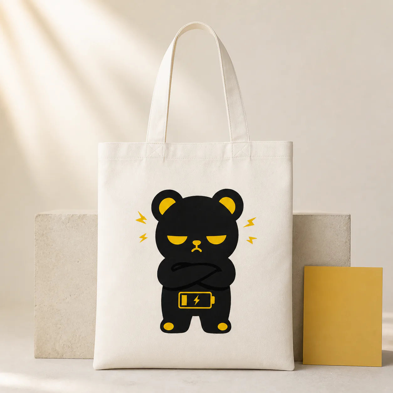 Custom canvas tote bag with a colorful bear design